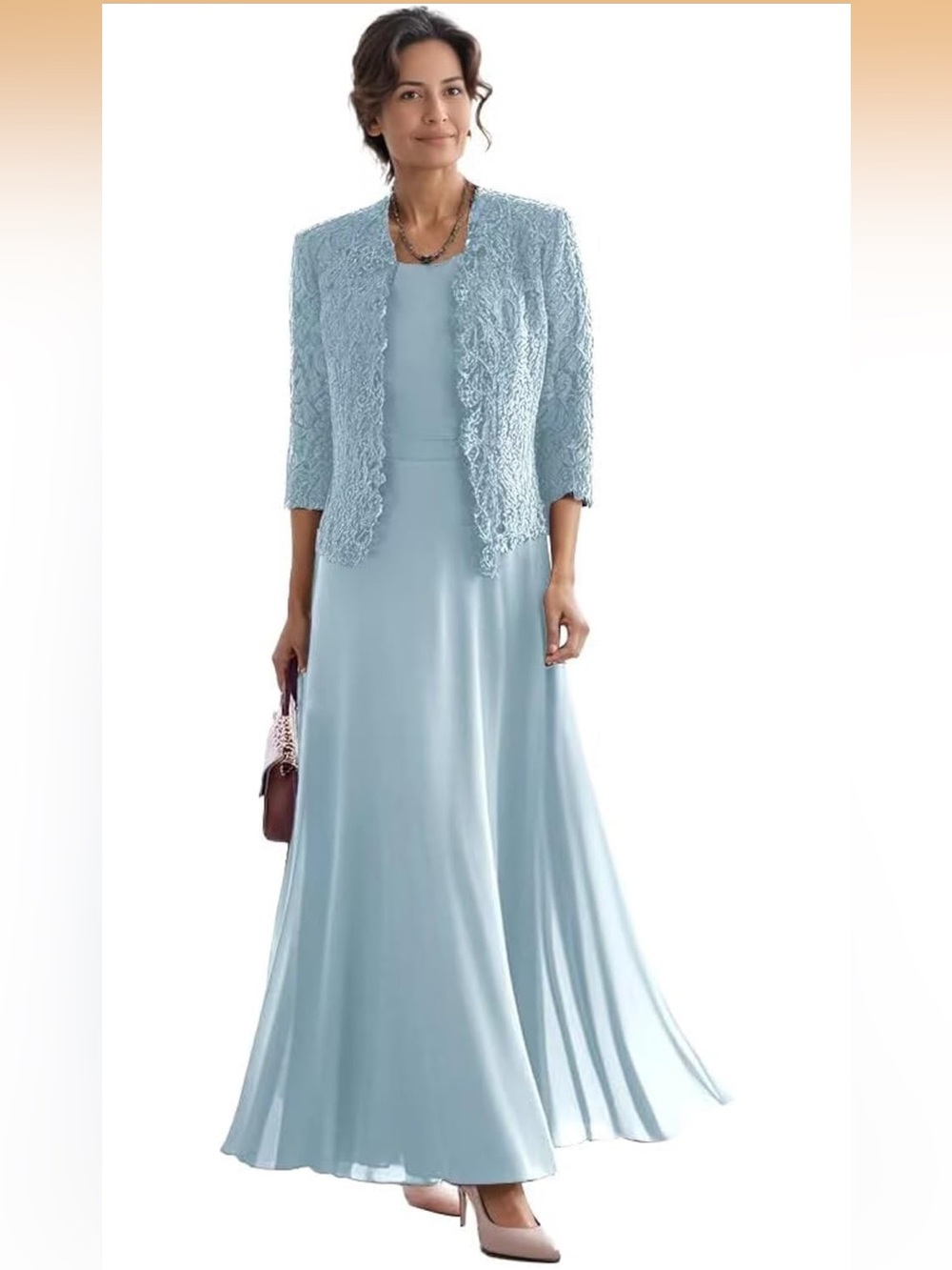 Light Blue Lace Jacket & Gown 2Set